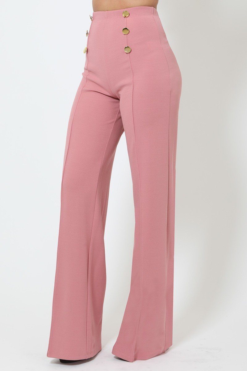 High-waist Crepe Pants With Buttons - A&A Haute Spot