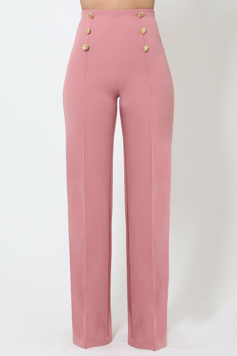 High-waist Crepe Pants With Buttons - A&A Haute Spot