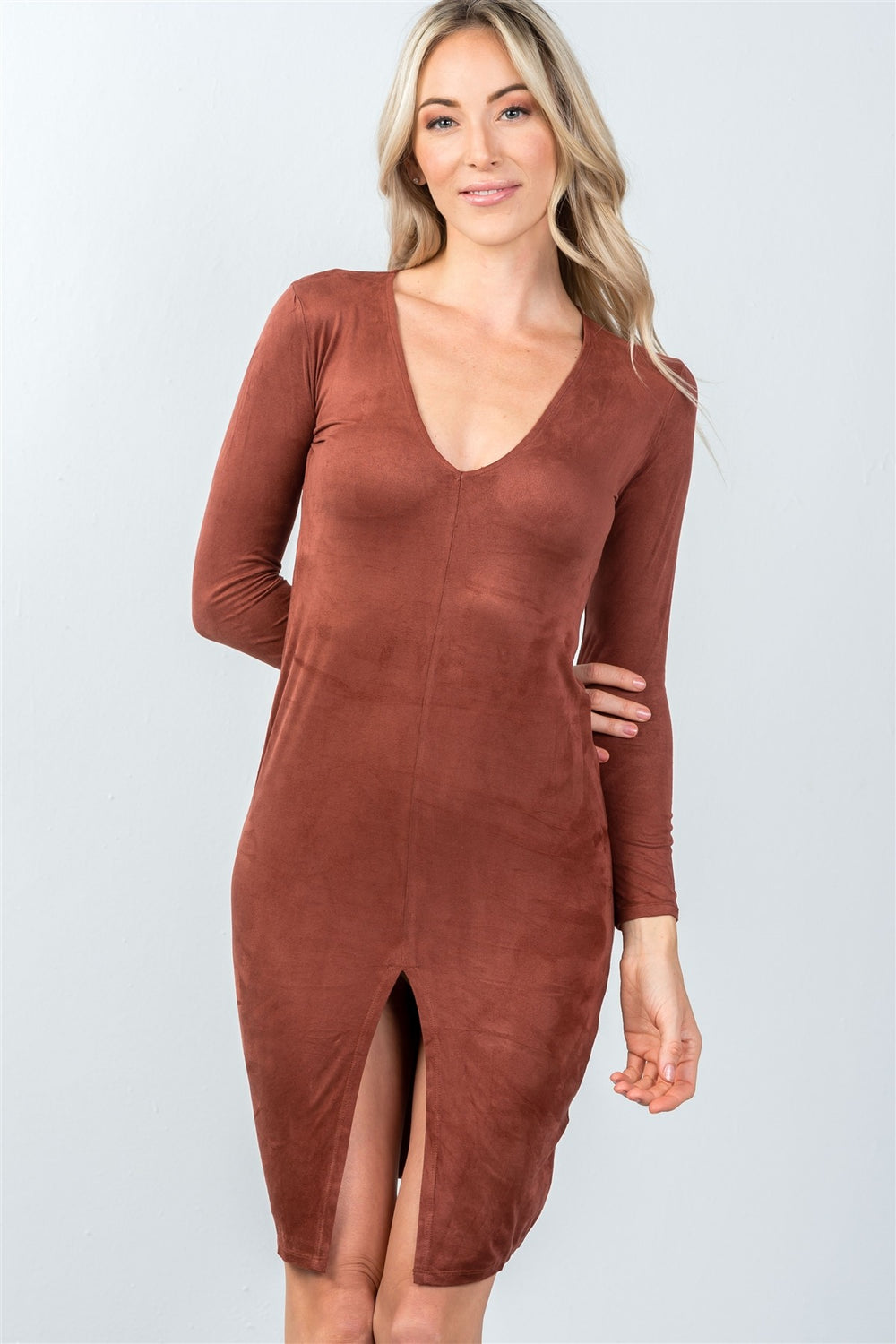 Rust Front Slit Bodycon Mini Dress - A&A Haute Spot