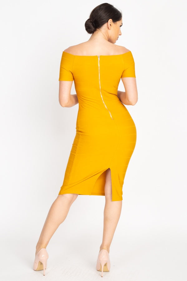 Off The Shoulder Bandage Dress - A&A Haute Spot