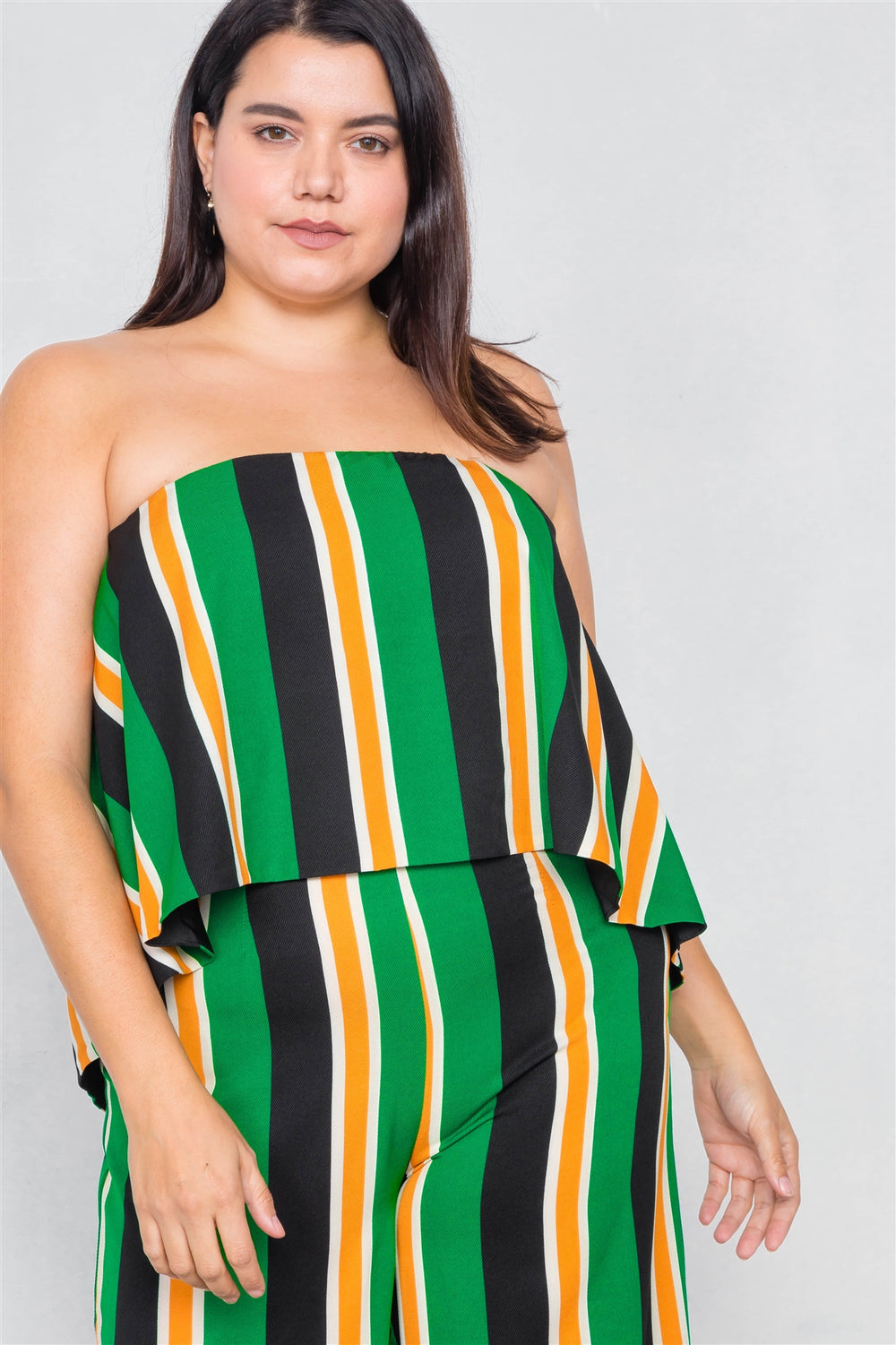 Plus Size Green Multi Stripe Open Back Jumpsuit - A&A Haute Spot