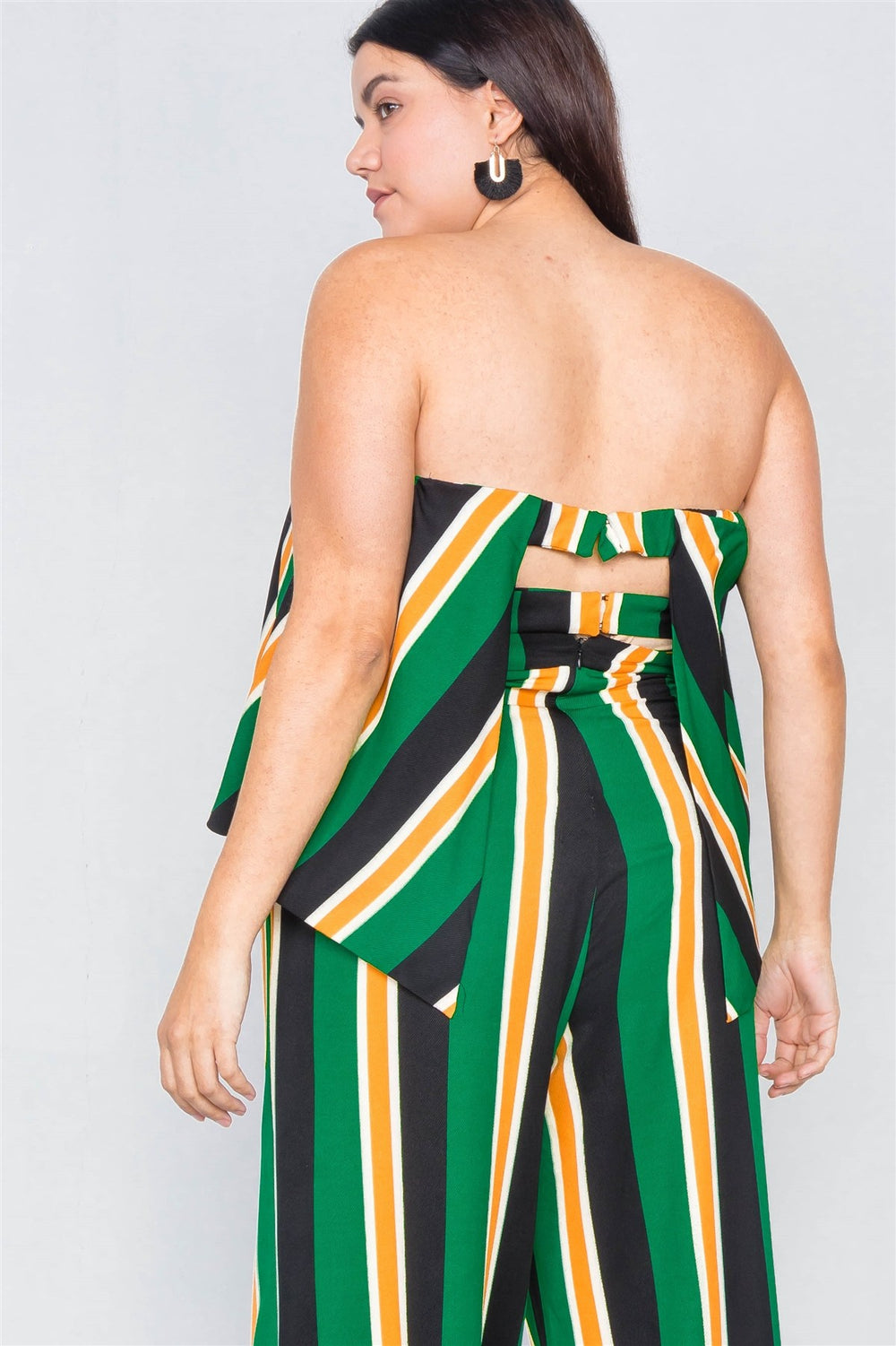 Plus Size Green Multi Stripe Open Back Jumpsuit - A&A Haute Spot