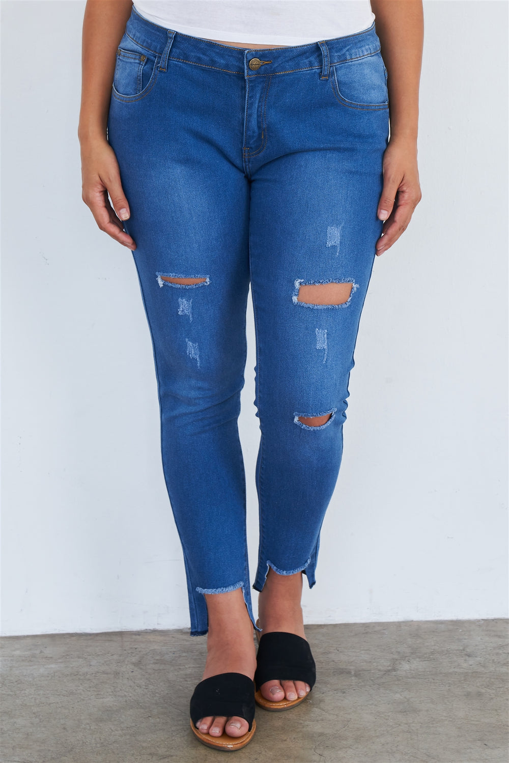 Plus Size Medium Blue Ripped Pants - A&A Haute Spot