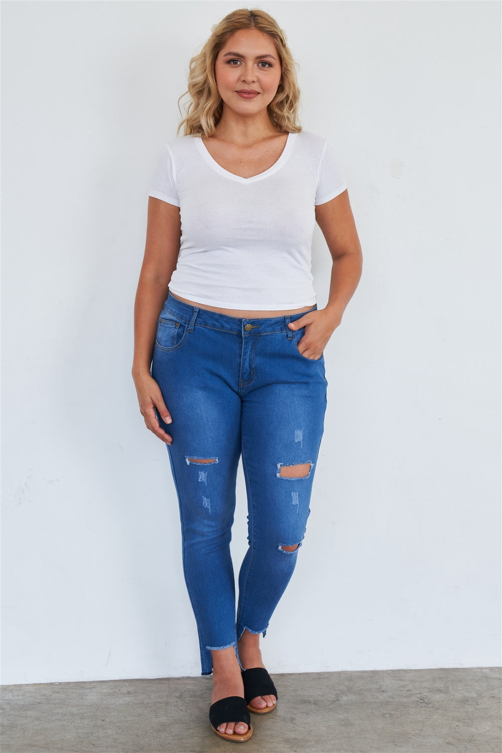 Plus Size Medium Blue Ripped Pants - A&A Haute Spot
