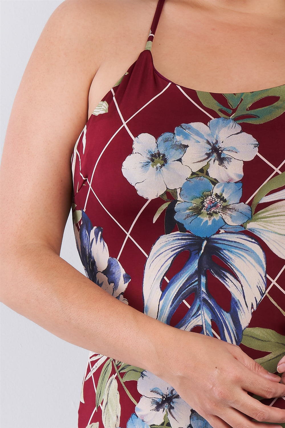 Plus Size Criss-cross Open Back Mini Floral Print Dress - A&A Haute Spot
