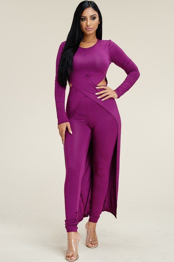 Solid Heavy Rayon Spandex Long Sleeve Crossed Over Long Top And Leggings 2 Piece Set - A&A Haute Spot