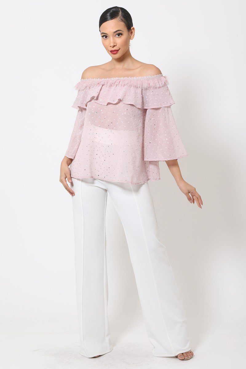 Polka Dot Sheer Off Shoulder Top - A&A Haute Spot