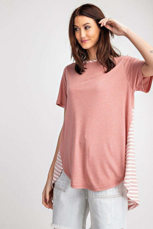 Short Sleeves Rayon Slub Mix And Match Striped Contrast Boxy Top - A&A Haute Spot