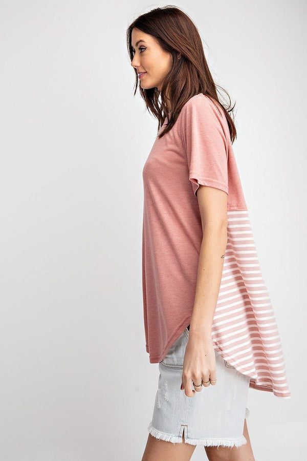 Short Sleeves Rayon Slub Mix And Match Striped Contrast Boxy Top - A&A Haute Spot