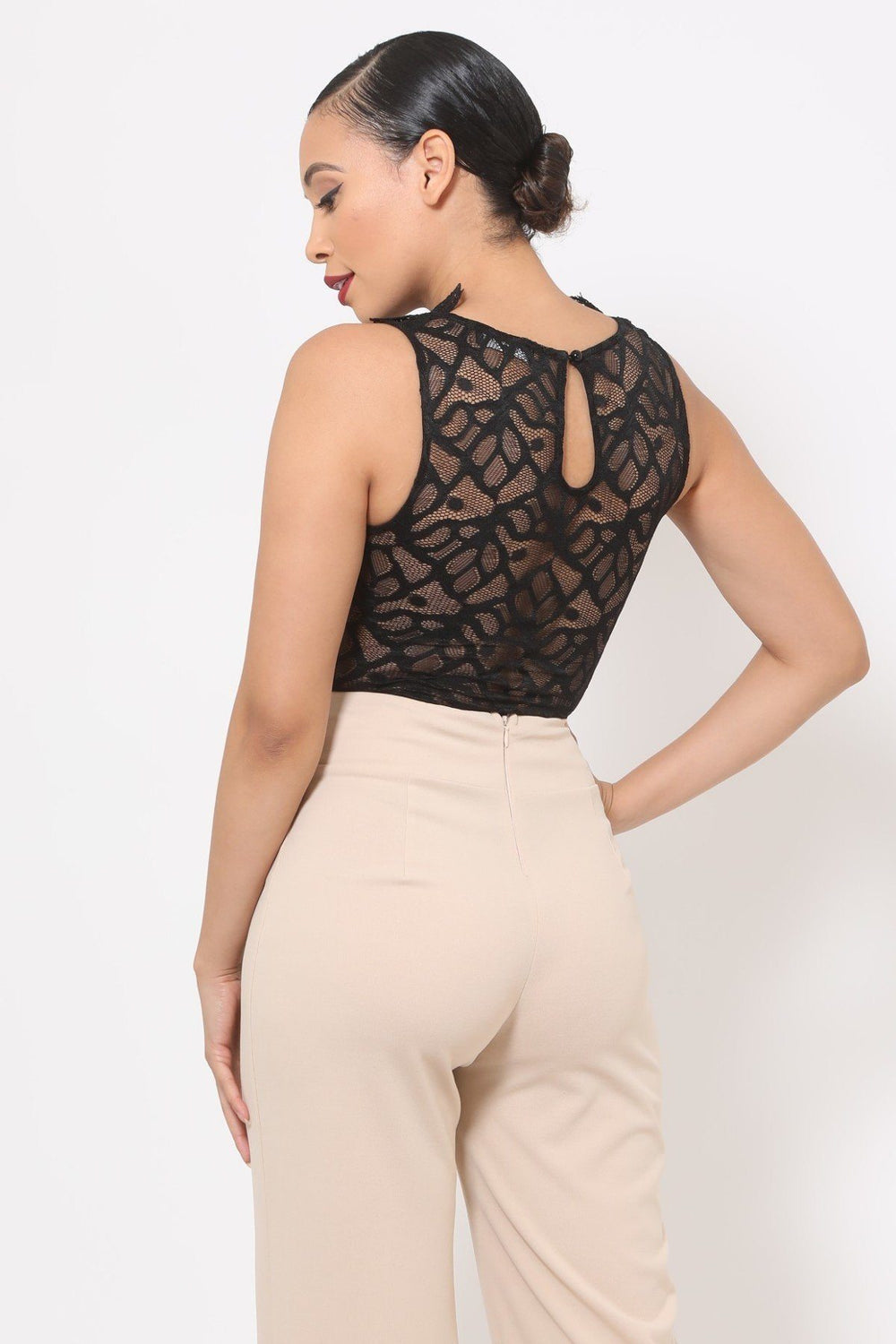 Crotchet Bodysuit W/front Ruffles And Small Mesh Details - A&A Haute Spot