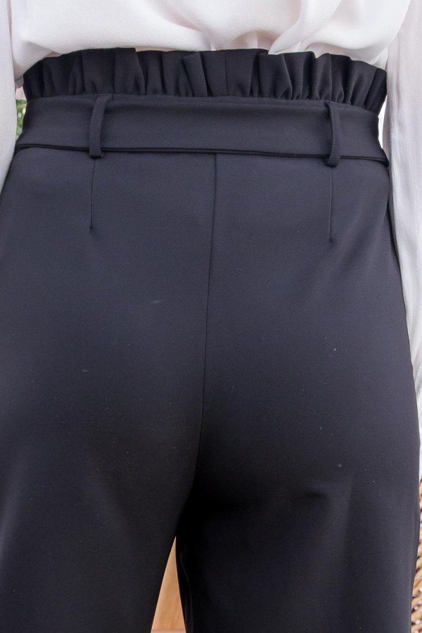 Ruffle High Waist Belt Side Pocket Front Zipper Solid Pants - A&A Haute Spot
