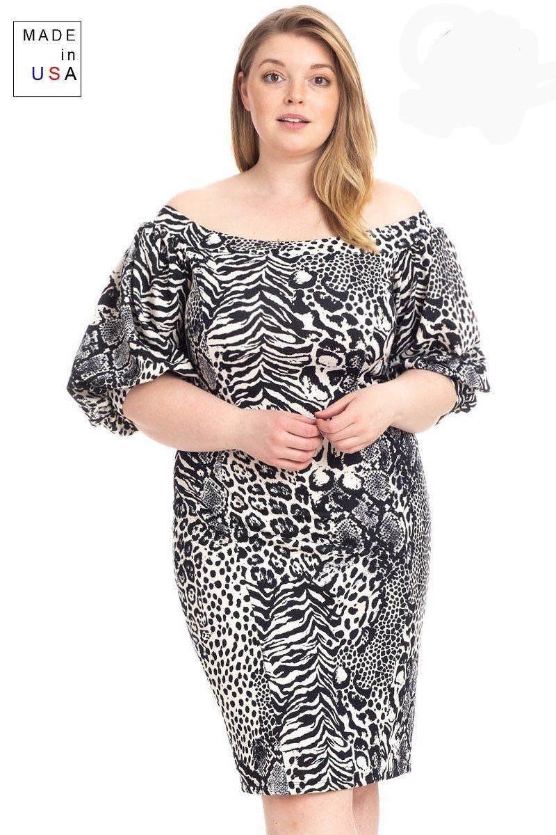 Plus Size  Animal Print Crepe Stretch Bodycon Dress - A&A Haute Spot
