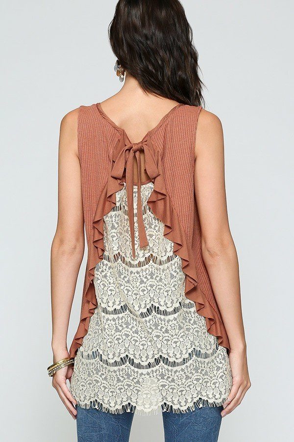 Sleeveless Back Lace Ruffle Detail Tank Top - A&A Haute Spot