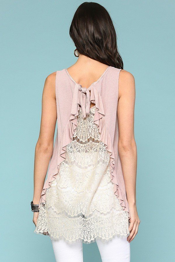 Sleeveless Back Lace Ruffle Detail Tank Top - A&A Haute Spot