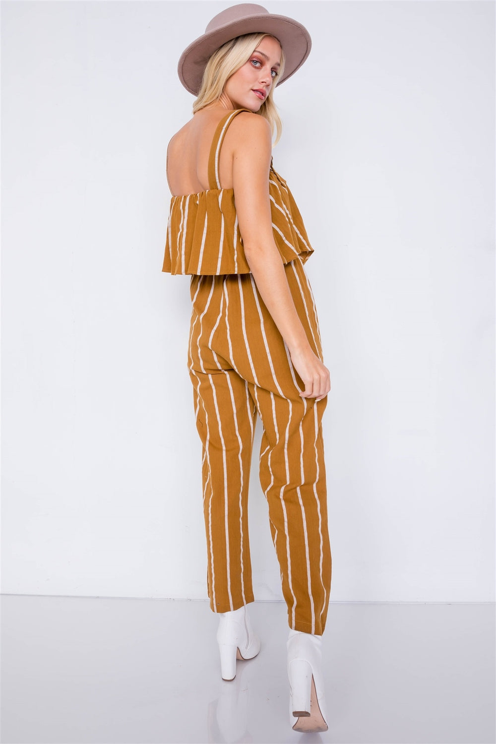 Stripe Buckle Shoulder Wide Leg Jumpsuit - A&A Haute Spot