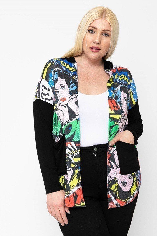 Comic Print, Lightweight Cardigan - A&A Haute Spot