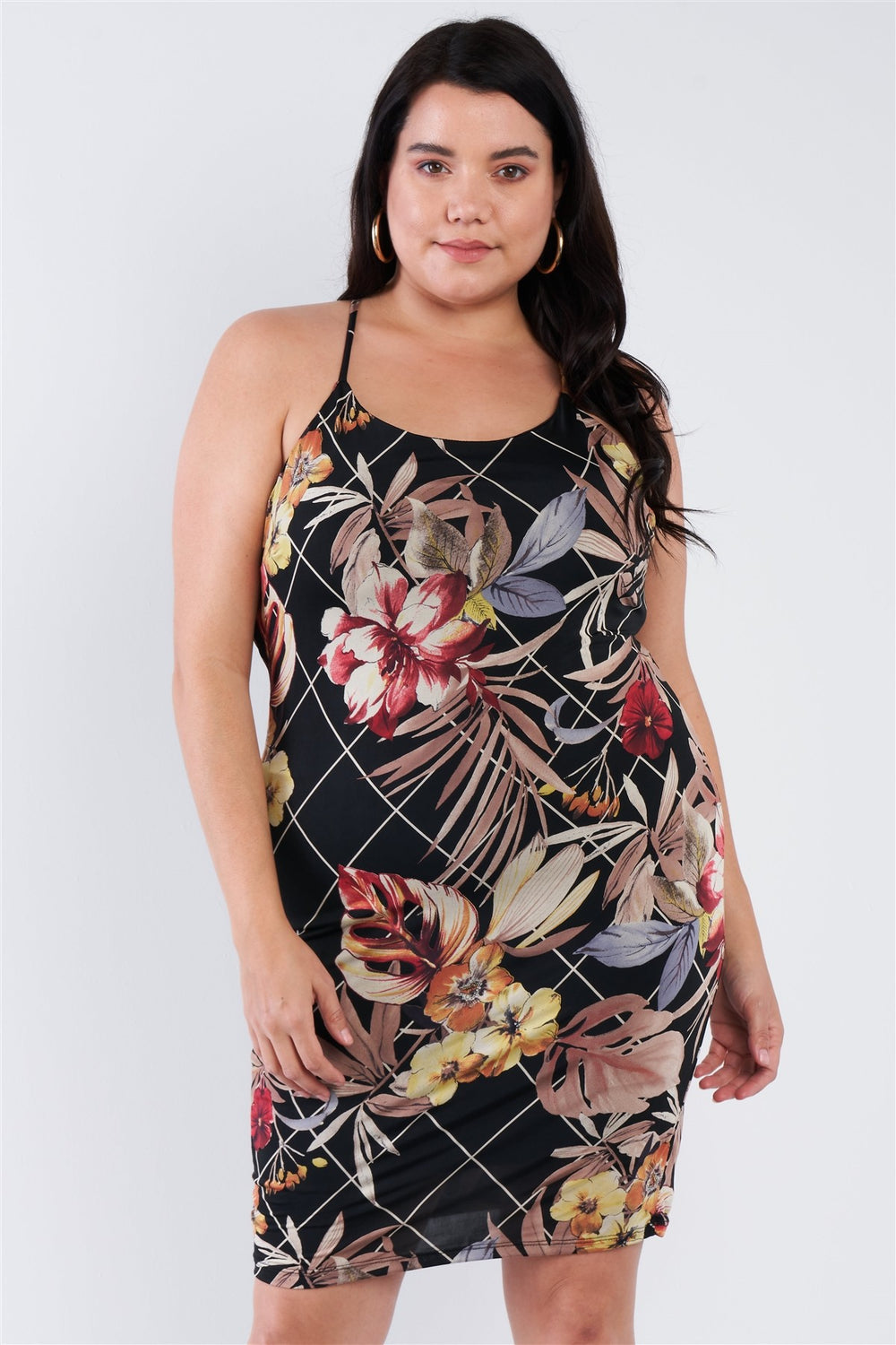 Plus Size Criss-cross Open Back Mini Floral Print Dress - A&A Haute Spot