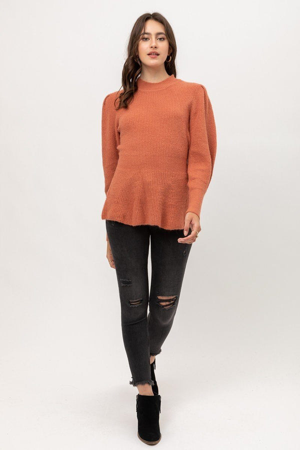 2 Tone Tweed Yarn Puff Sleeve Sweater - A&A Haute Spot