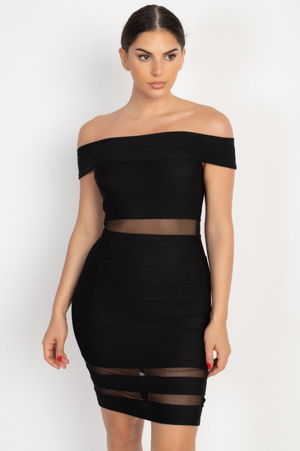 Off Shoulder Shadow Stripe Mini Dress - A&A Haute Spot