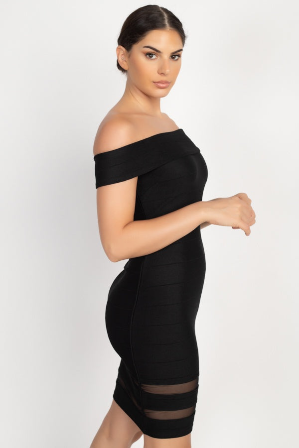 Off Shoulder Shadow Stripe Mini Dress - A&A Haute Spot