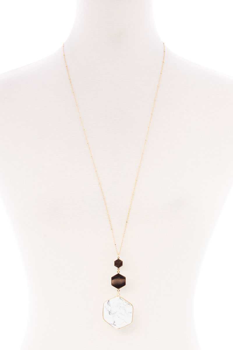 Marbling Natural Stone Pendant Long Necklace - A&A Haute Spot