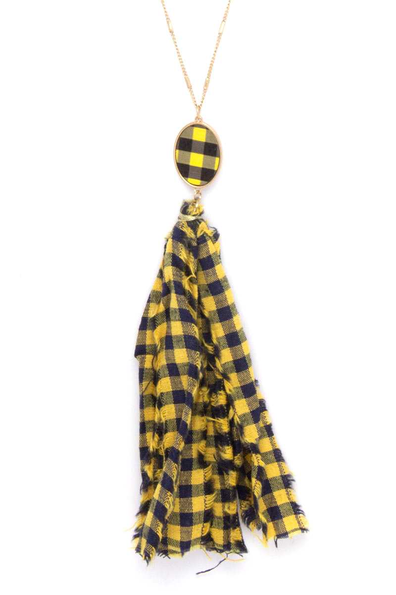 Checkered Pattern Fabric Tassel Necklace - A&A Haute Spot