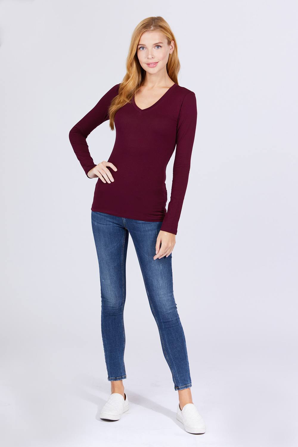 Cotton Jersey V-neck Top - A&A Haute Spot