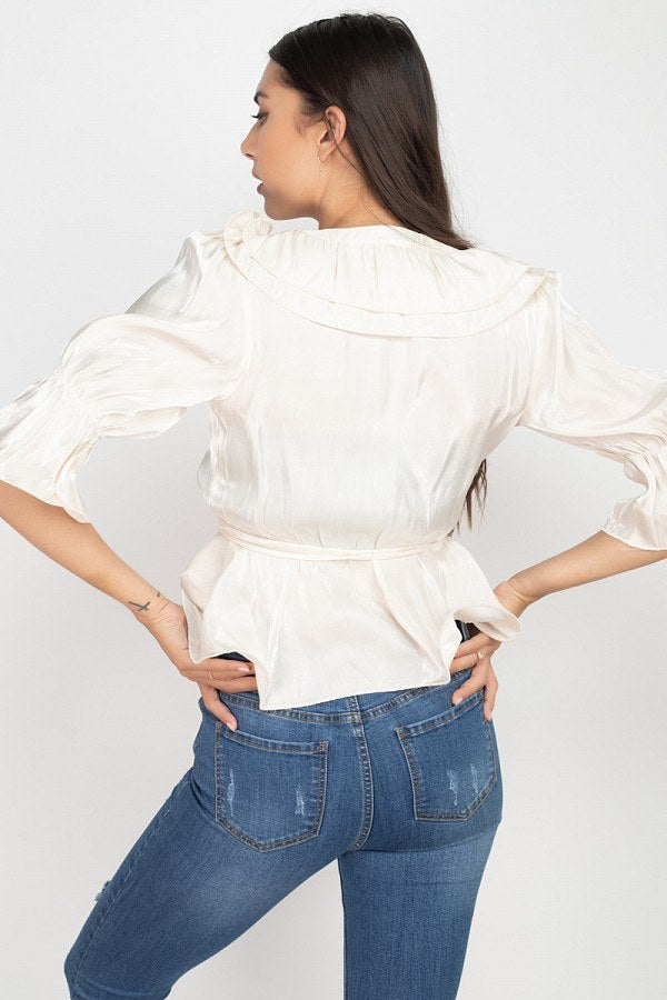 Surplice Short Sleeve Ruffle Top - A&A Haute Spot