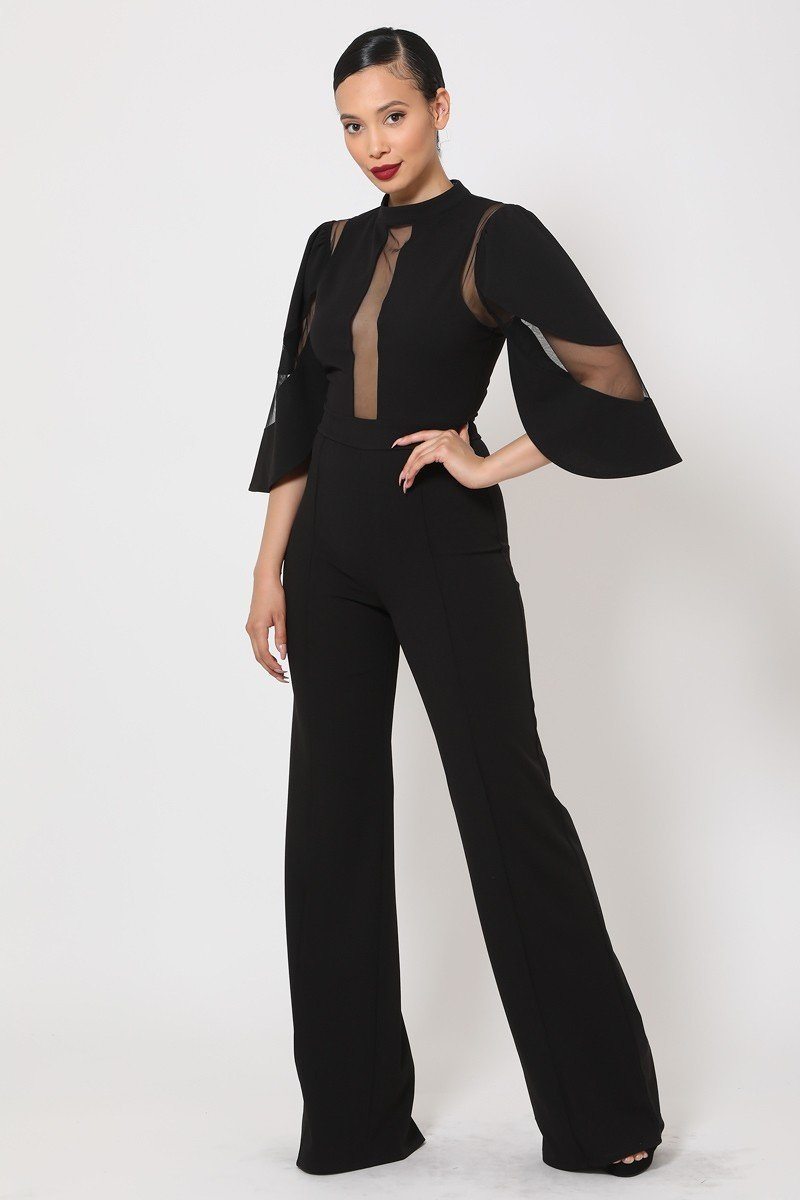 Semi Sheer Mesh Contrast Bodice Jumpsuit - A&A Haute Spot