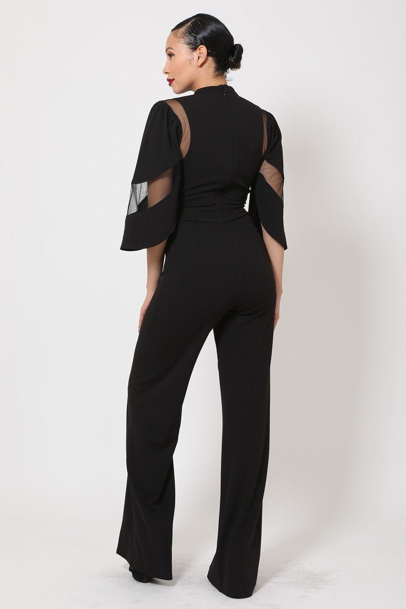 Semi Sheer Mesh Contrast Bodice Jumpsuit - A&A Haute Spot